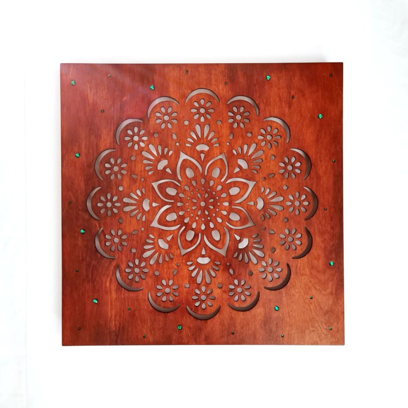 Drevená podsvietená mandala na stenu "Slnko".