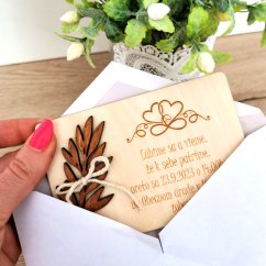 Svadobná drevená pozvánka