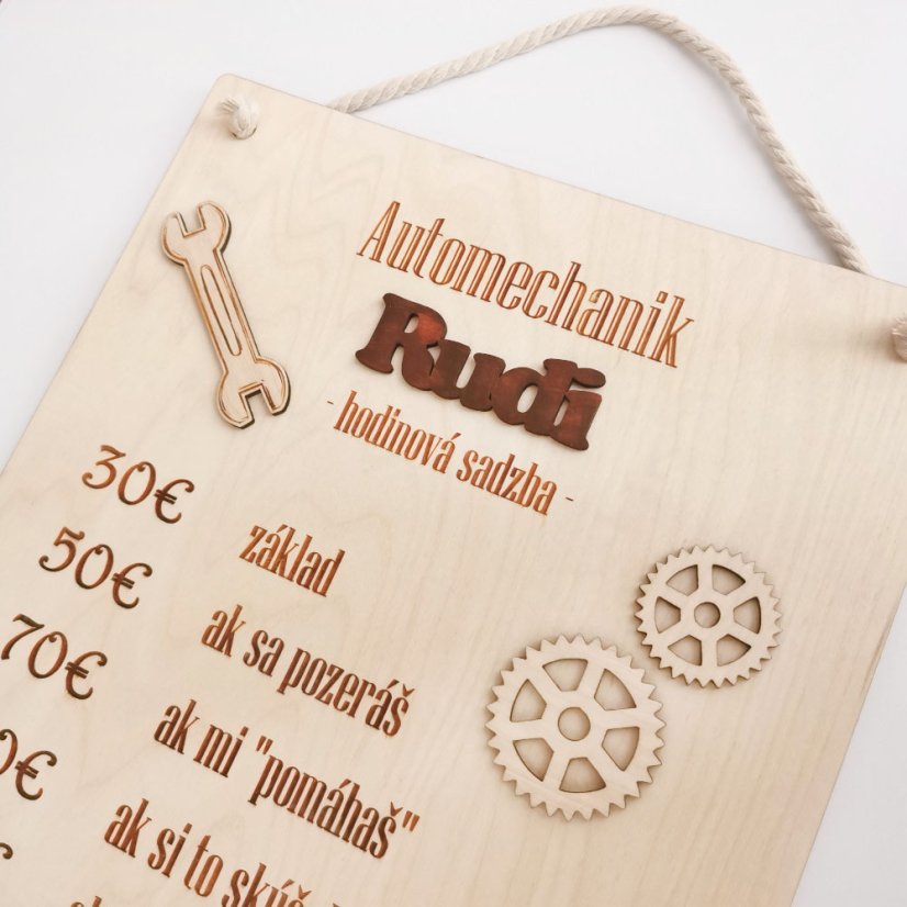 Darček pre automechanika vtipná tabuľka