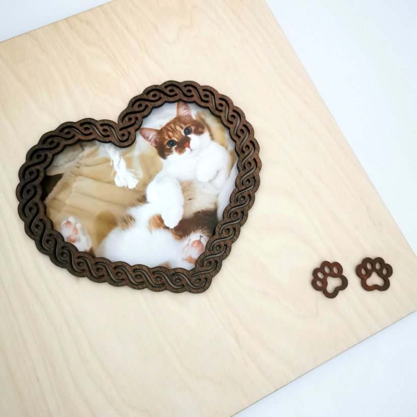 Detail prednej strany dreveného albumu.