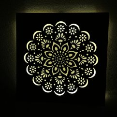 Drevená podsvietená mandala na stenu "Slnko".