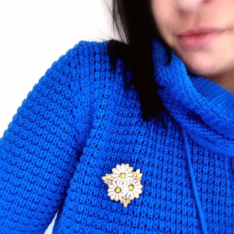 Margarétkový set drevené náušnice a brošňa