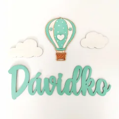 Detská drevená menovka s balónom