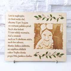 Narodeninová tabuľka s gravírovanou fotkou a venovaním