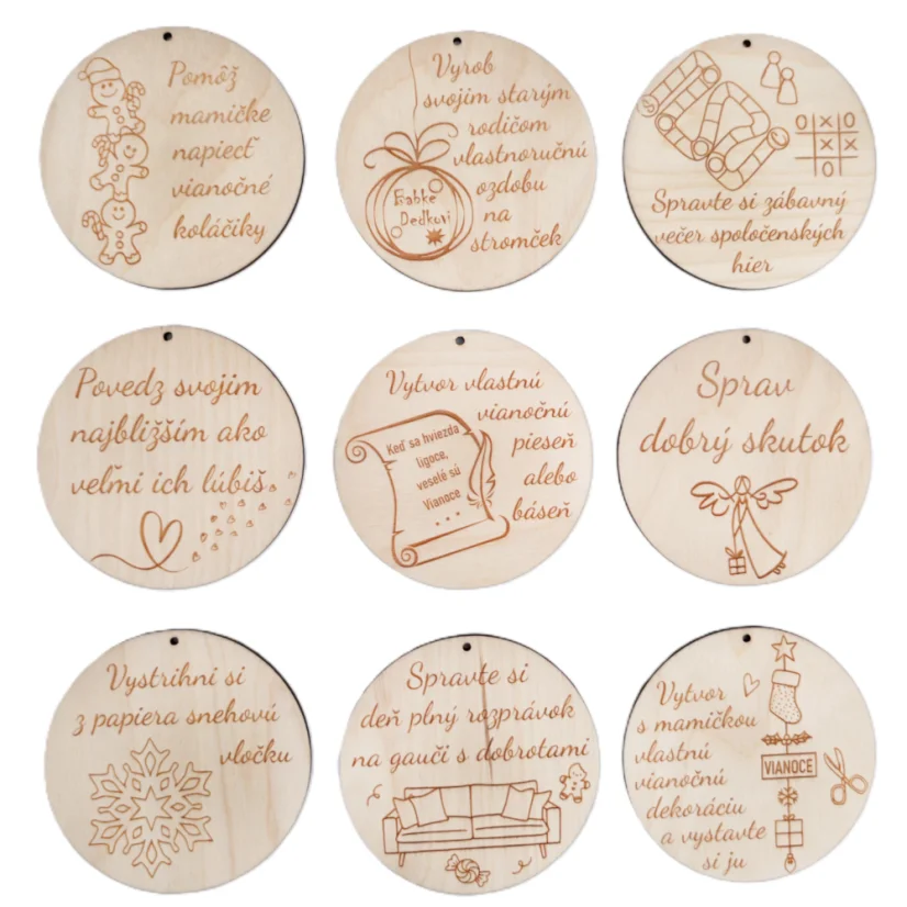 Adventný kalendár s aktivitami - kartičky s gravírovanými úlohami a súvisiacim obrázkom.