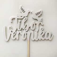 Svadobný zápich na tortu s holubičkami