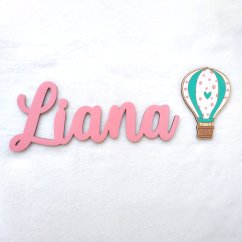 Detská drevená menovka s balónom