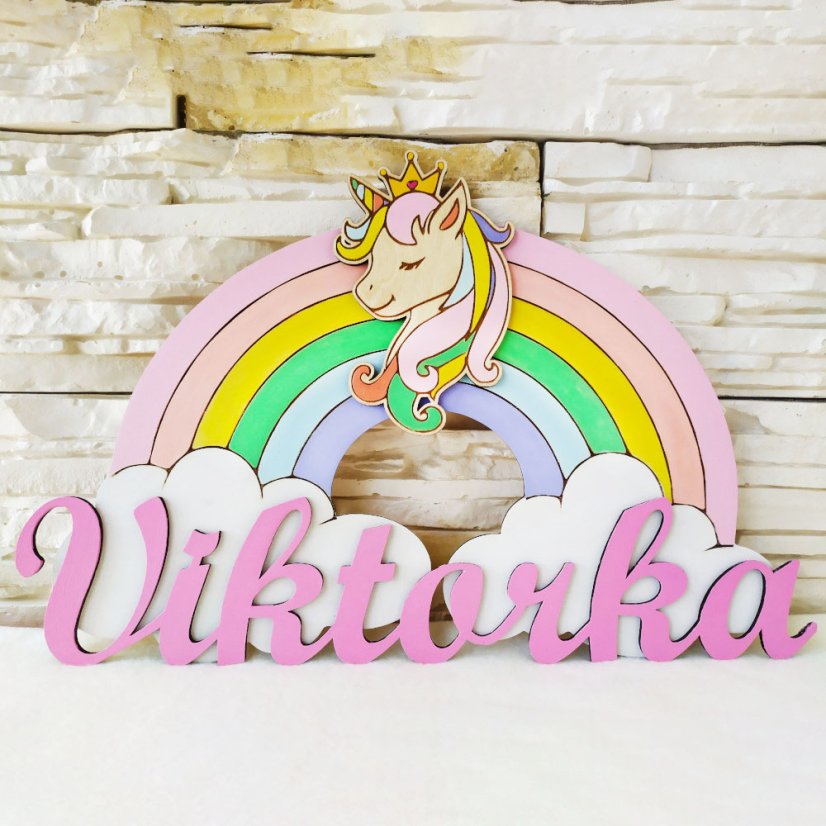 Detská menovka Dúha s jednorožcom
