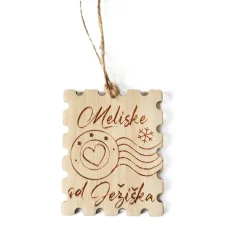 Vianočná kartička s menom na darček od Ježiška, súčasťou jutová šnúrka.