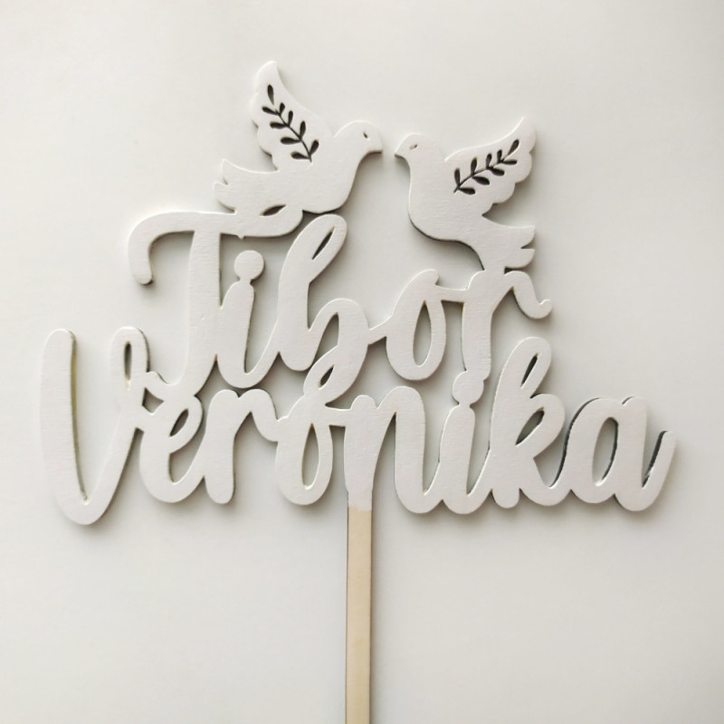 Svadobný zápich na tortu s holubičkami