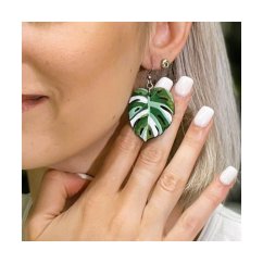 Drevené náušnice Monstera Deliciosa Albo Variegata