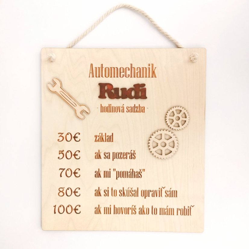 Darček pre automechanika vtipná tabuľka