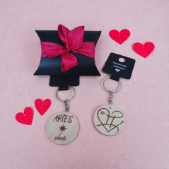 Obojstranná drevená kľúčenka so znamením zverokruhu, s darčekovým balením