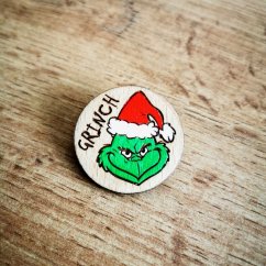 Drevená brošňa Grinch