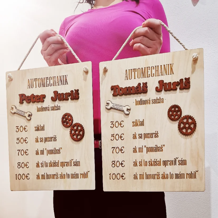 Darček pre automechanika vtipná tabuľka