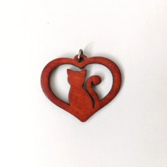 Drevený prívesok Mačička v srdci