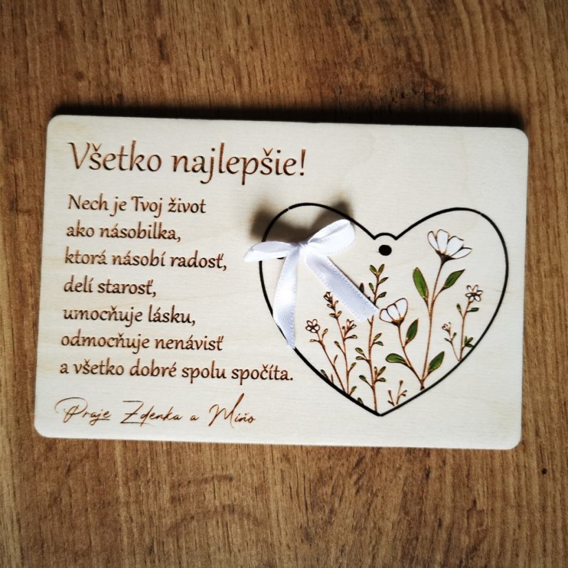 Drevená pohľadnica k narodeninám