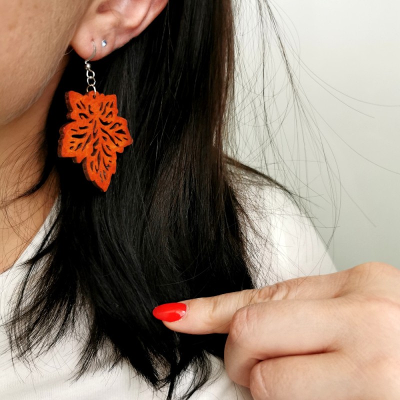 Drevené náušnice Javorové listy