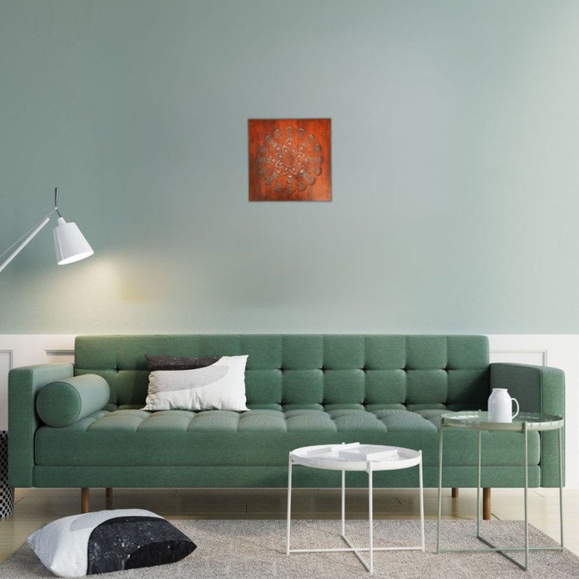 Drevená podsvietená mandala na stenu "Slnko" - ukážka na stene.